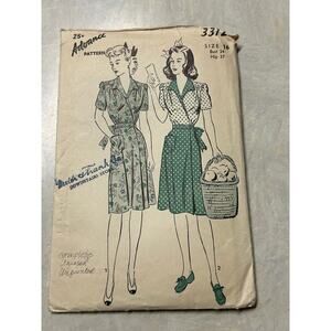 Vintage 1940's Advance Pattern #3312 Wrap Dress Size 16 Bust 34" Hip 37" HTF